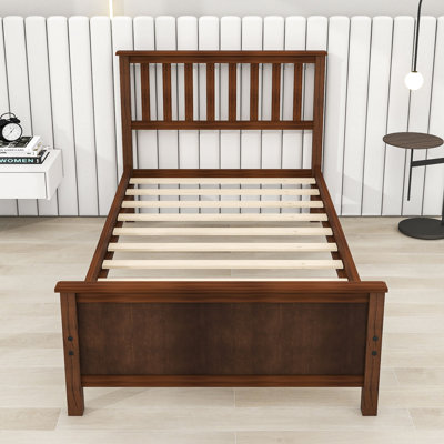 Lit plateforme simple en bois avec tête de lit et pied de lit Dishaan