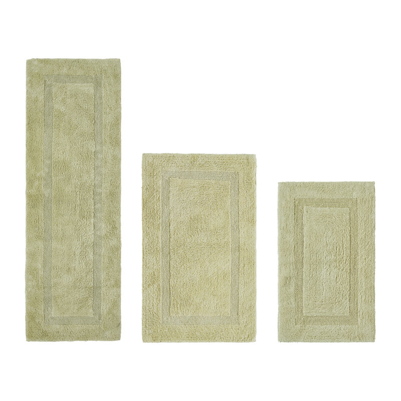 Annerose Premium 100% Cotton 2370 GSM 3-Piece Bath Rug Set, Ultra Soft, Super Absorbent, Reversible Tufted Weave Bathroom Mats, Machine Washable, OEKO-TEX® Certified Bath Rugs for Bathroom, Shower & Tub, Sage