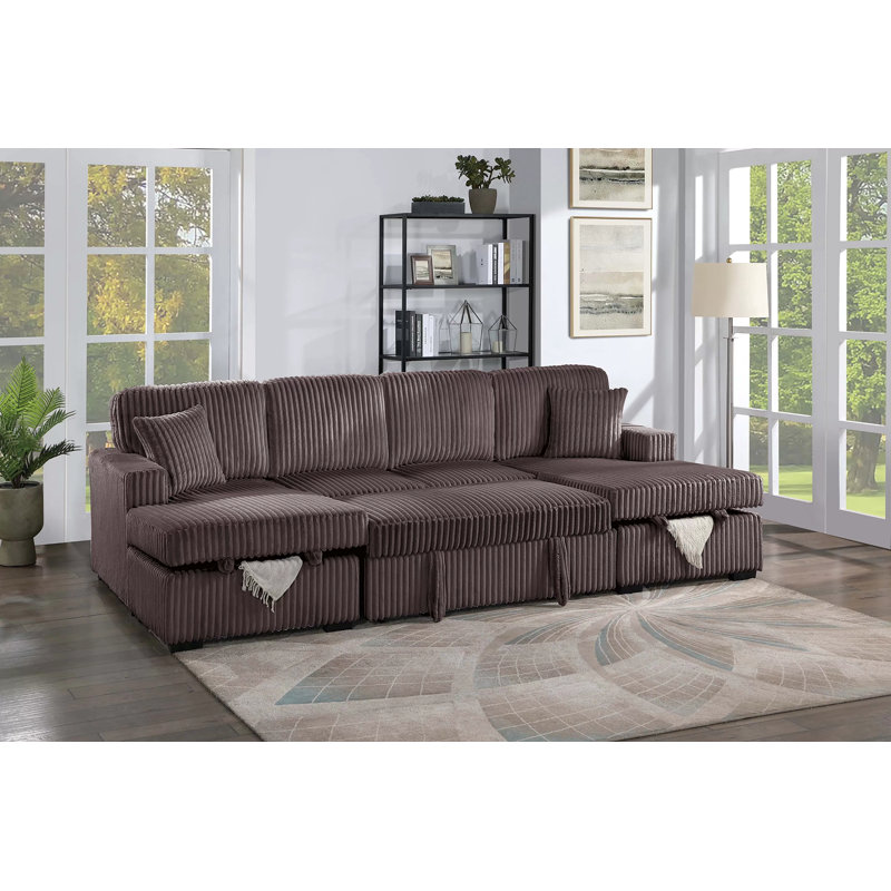 Whitney 3-Piece Convertible Sectional, Chocolate Corduroy