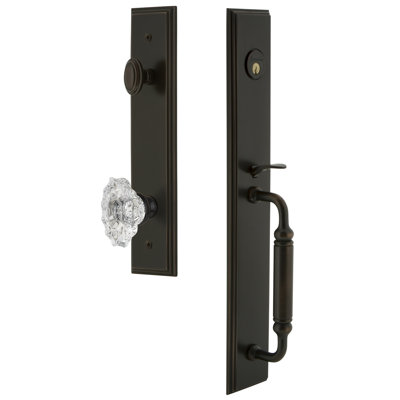 Carré One-Piece Handleset with Single Cylinder Deadbolt and C Grip with Biarritz Knob