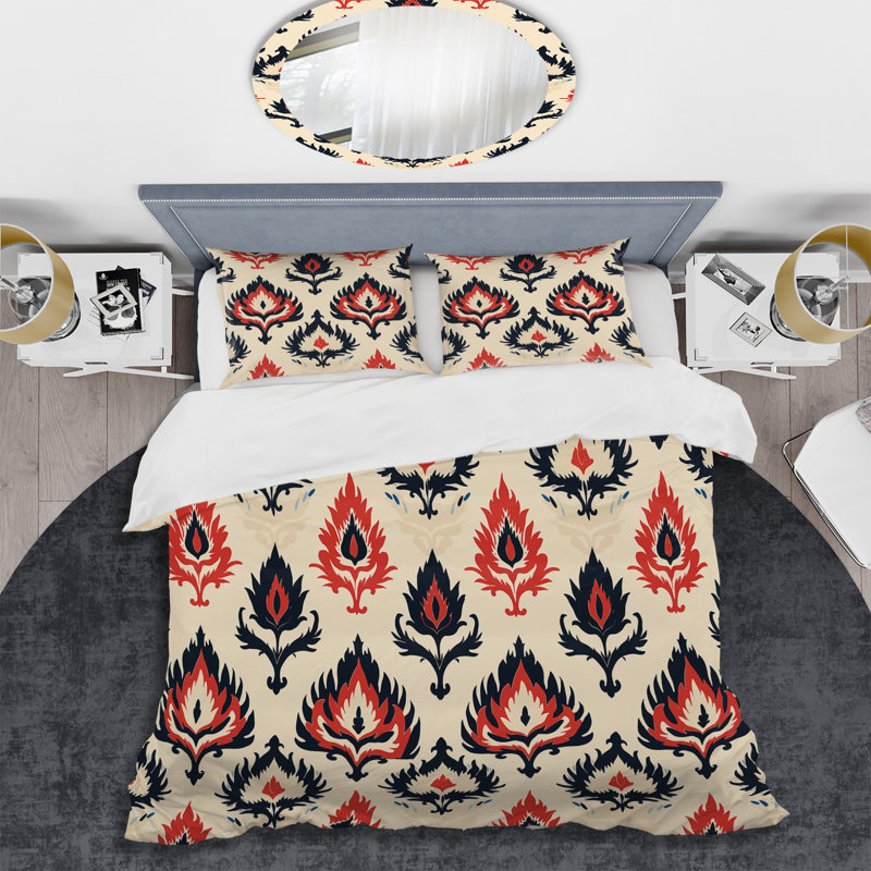 Ensemble de housse de couette Red Ikat Nomadic Tribe Blend Fuse - Ikat, Housse de couette pour grand lit et 2 taies décor