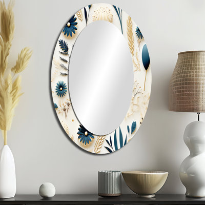 Miroir mural ovale bleu et blanc