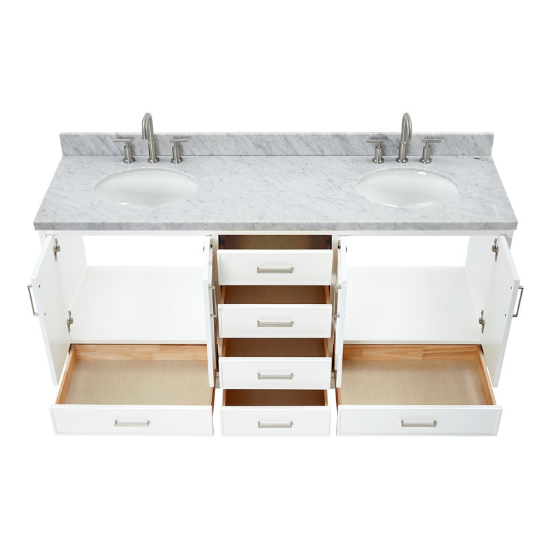 Meuble-lavabo double avec plateau Abshire 73, Blanc