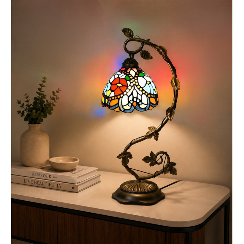 Belle lampe de chevet en mosaïque en verre coloré Tiffany