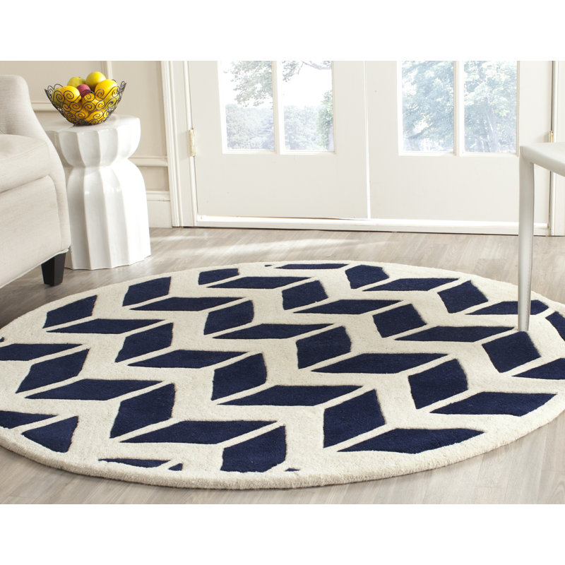 Deedie Hand Tufted Wool Geometric Rug, Round 5'