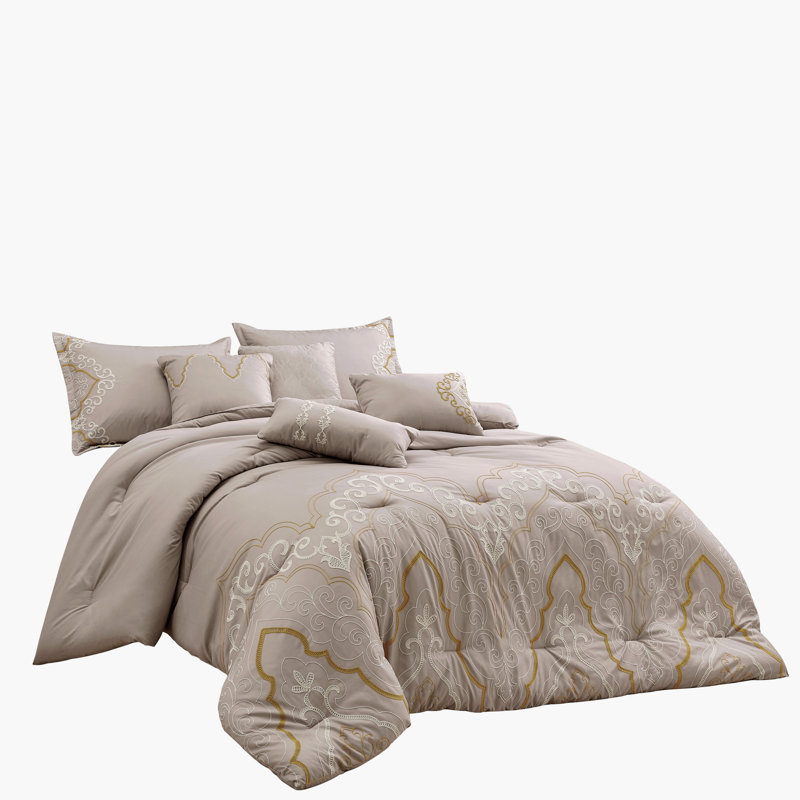 Ensemble d'édredon 7 pièces avec motif brodé, microfibre ultra douce, 100% polyester, collection de literie toutes saisons