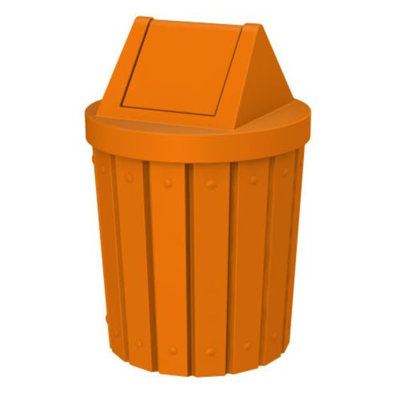 Sturdy Essentials 42 Gallon Round Slatted 100% Recycled Plastic Indoor Or Outdoor Commercial Trash Can With Easy Access Swing Top Lid | For Schools And Businesses - Orange