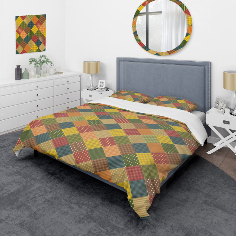 Motif de patchwork multicolore - ensemble de housse de couette abstrait - microfibre de polyester