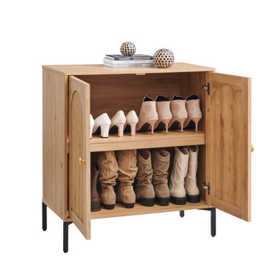 Modern Fluted Arched Shoe Cabinet with Storage, 34" Tall Wooden Shoe Storage Cabinet w/Adjustable Shelves