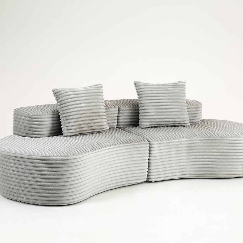 Siège 2 places gris fumée avec tissu en velours côtelé doux, toute structure, apparence moderne, sans assemblage, rembourrage en éponge haute densité et coussins décoratifs Moon Bay en gris, velours côtelé luxueux, style