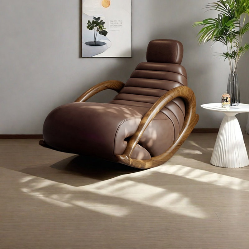Chaise berçante ergonomique en similicuir, Brun