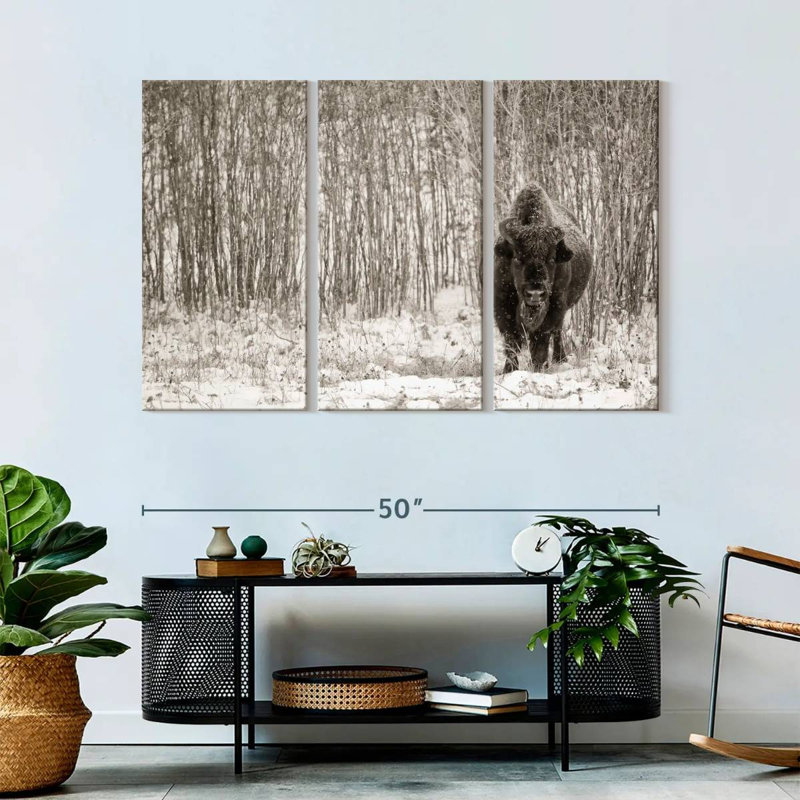 Brampt Bison In Winter Forest, 32" H x 50" W