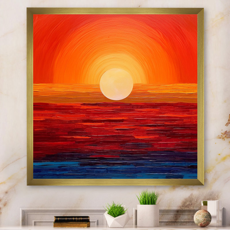 Orange jaune doré, coucher de soleil III, art mural coucher de soleil, H 36 po x l 36 po x P 1,5 po, Cadre doré simple