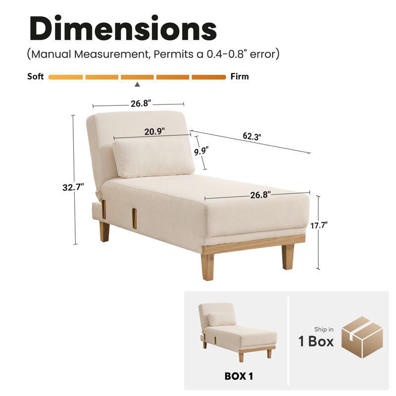 Chaise longue en chenille de 62,2 po de hauteur, dossier réglable, Beige