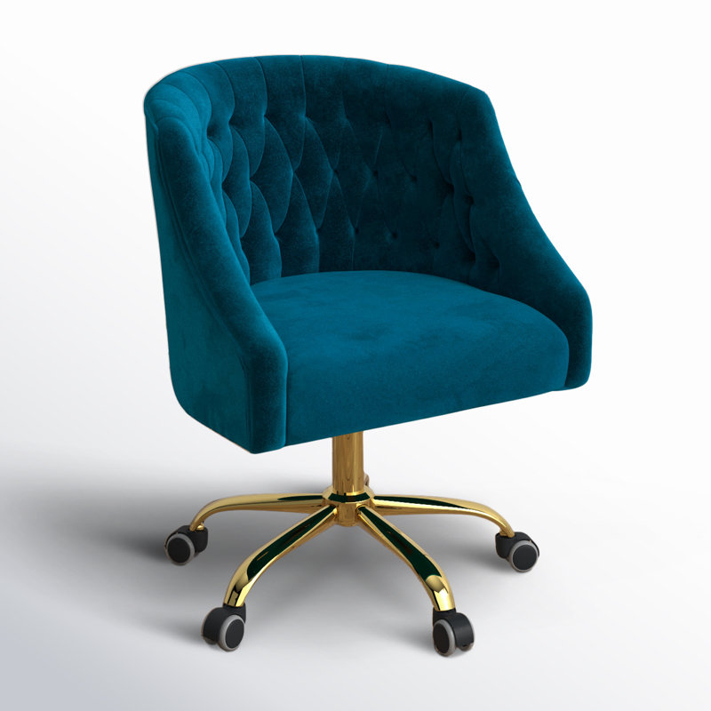 Chaise de travail en velours Doreen, Velours sarcelle
