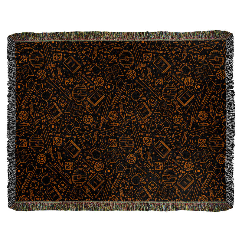 Couverture en coton tissé Katelyn Elizabeth, l 60 po x L 80 po, Noir / Orange