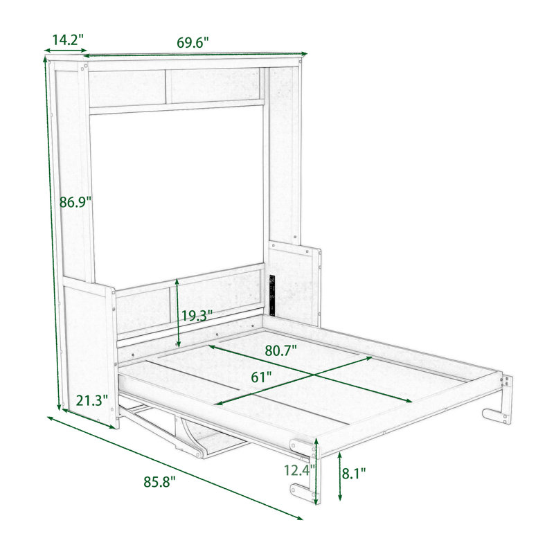 Lit escamotable avec tablettes Emlyn, gris