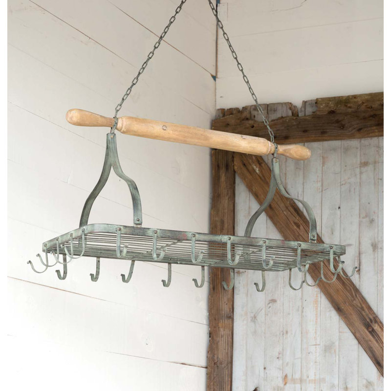 Galvanized Metal and Wood Hanging Pot Rack