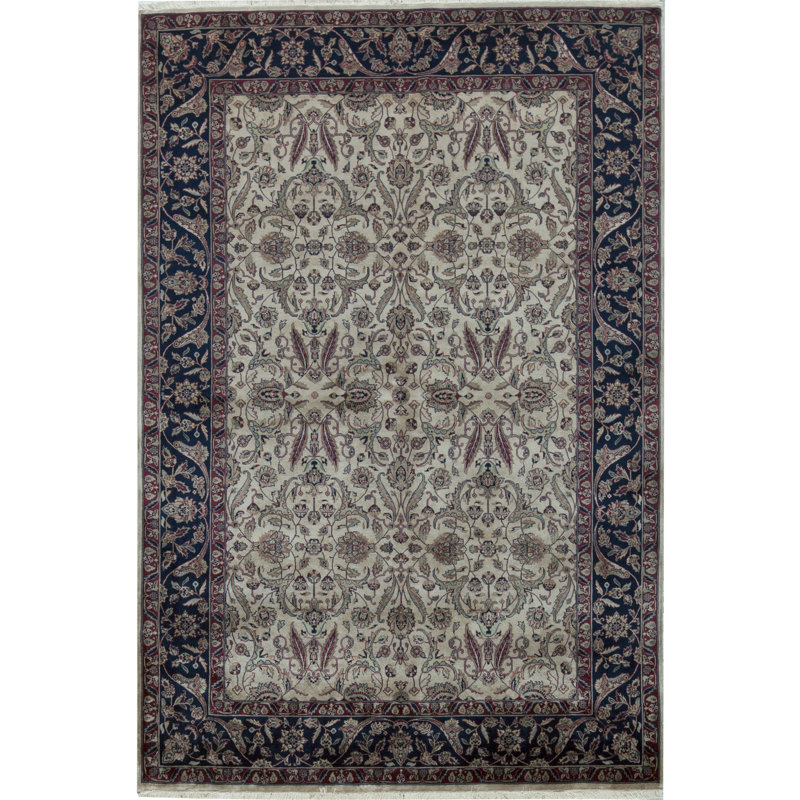 Tapis oriental en laine noué à la main beige / bleu marine Marquis