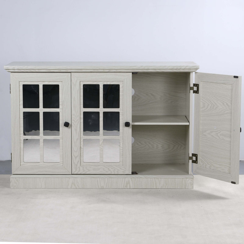 Buffet de 45 po avec 3 portes en miroir en acrylique et tablettes réglables pour le salon, la salle à manger ou la cuisine