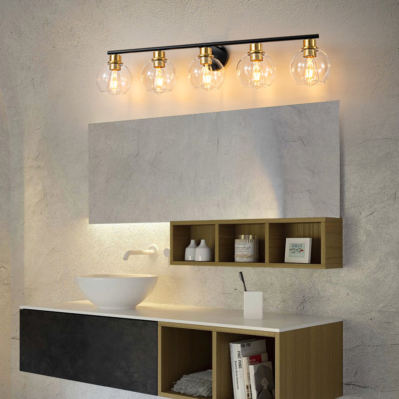 Éclairage de meuble-lavabo à intensité variable Aanay, 5, Noir mat / Or