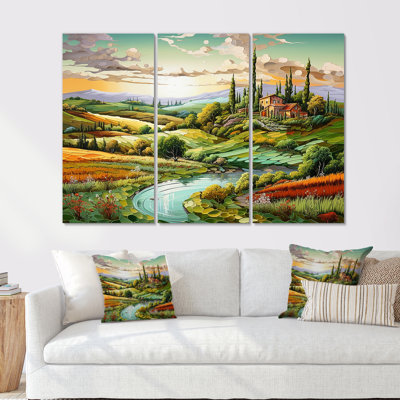 Paysage italien, campagne, ensemble d'art sur toile