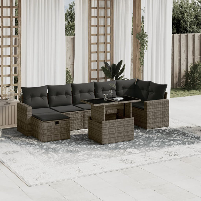 Ensemble de canapé de jardin en rotin PE gris, acier thermolaqué Vidaxl, 100% polyester