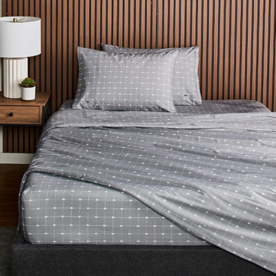 Lacoste Slice Cotton Percale Sheet Set, Crisp Feel & Breathable Bedding, Deep Pocket Fitted Sheet, Sleet, Twin XL