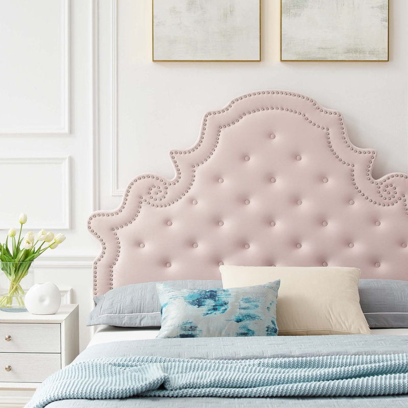 Lit plateforme performant en velours Gwyneth, Rose, Simple