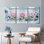 Pivoine rose dans un vase de laboratoire en verre tendu sur toile, ensemble de 3 décorations esthétiques modernes pour le bureau ou le laboratoire