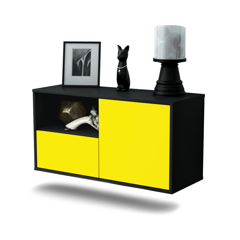 Haimes Unfinished Floating TV Stand, Yellow