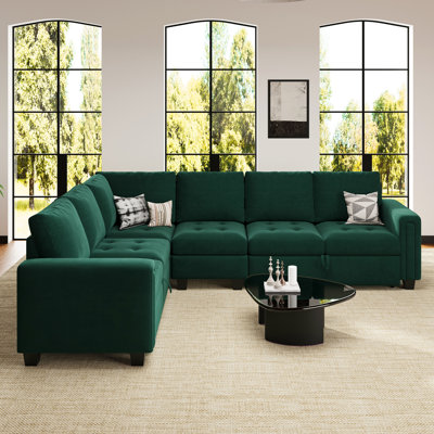 Shavera Velvet Modern Modular L-Shaped Sleeper Sofa Bed