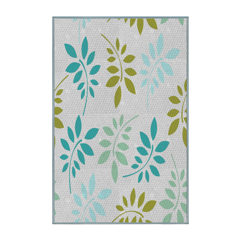 Laine tissée à la machine florale et polyester bleu/gris/vert Tapis décoratif, Rectangle 2 pi x 3 pi
