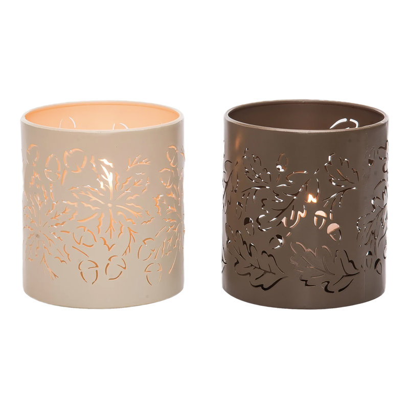  Porte-bougie en résine avec motif de feuilles de chêne, ensemble de 2 décorations d'automne / récolte