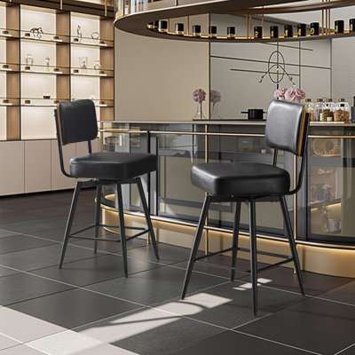 Ensemble de 2 tabourets de bar pivotants en cuir confortables avec îlot de cuisine noir