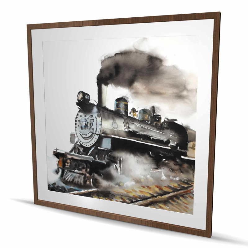 Vintage Steam Train - Industrial Man Cave, reproduction d'art encadrée, H 48 po x l 48 po, Brun