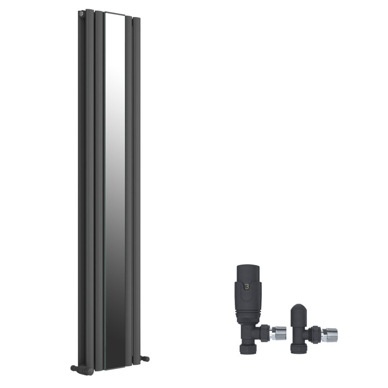 iBathUK Princia Double Panel Mirror Radiator Angled Valve, 1800cm H x 380cm W x 84cm D, Grey
