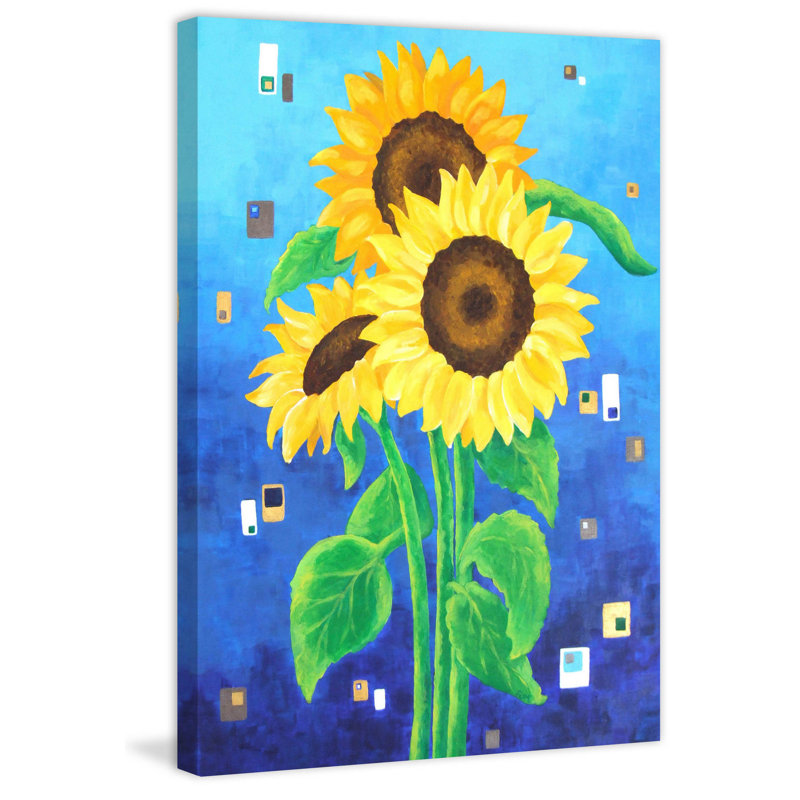 «Sunflowers on Blue», reproduction sur toile tendue, H 18 po x l 12 po x P 1,5 po