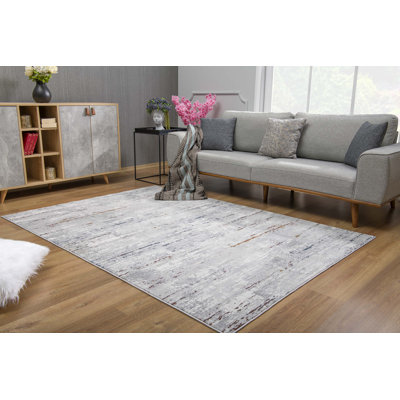 Rug Branch Evara 4' x 6' (3'9" x 5'6") Grey/Beige Abstract Distressed Indoor Area Rug, Comtemporary, High Pile, Stain-Resistant Carpet - Living Room, Bedroom, Dining Room, and Kitchen