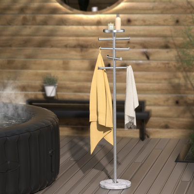 KES 59 Inch Outdoor Towel Rack, Pool Towel Rack With Weighted Marble Base, 360° Adjustable