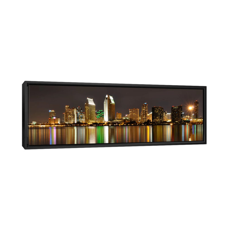 « san diego horizon cityscape », reproduction de photo sur toile en jaune, H 20 po x l 60 po x P 1,5 po, Cadre noir