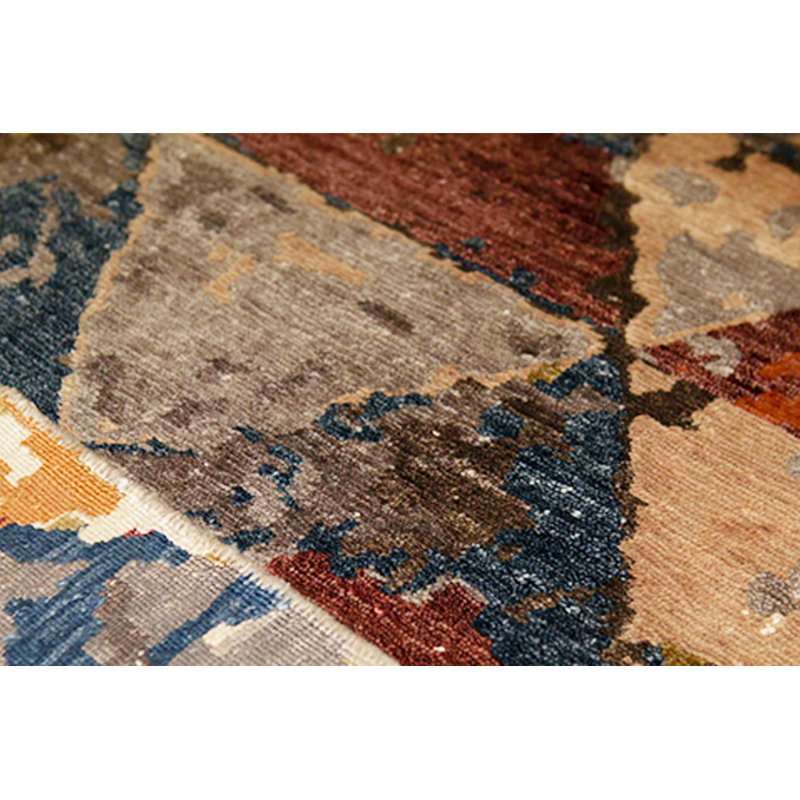 Tapis bleu et multicolore de haute qualité noué à la main