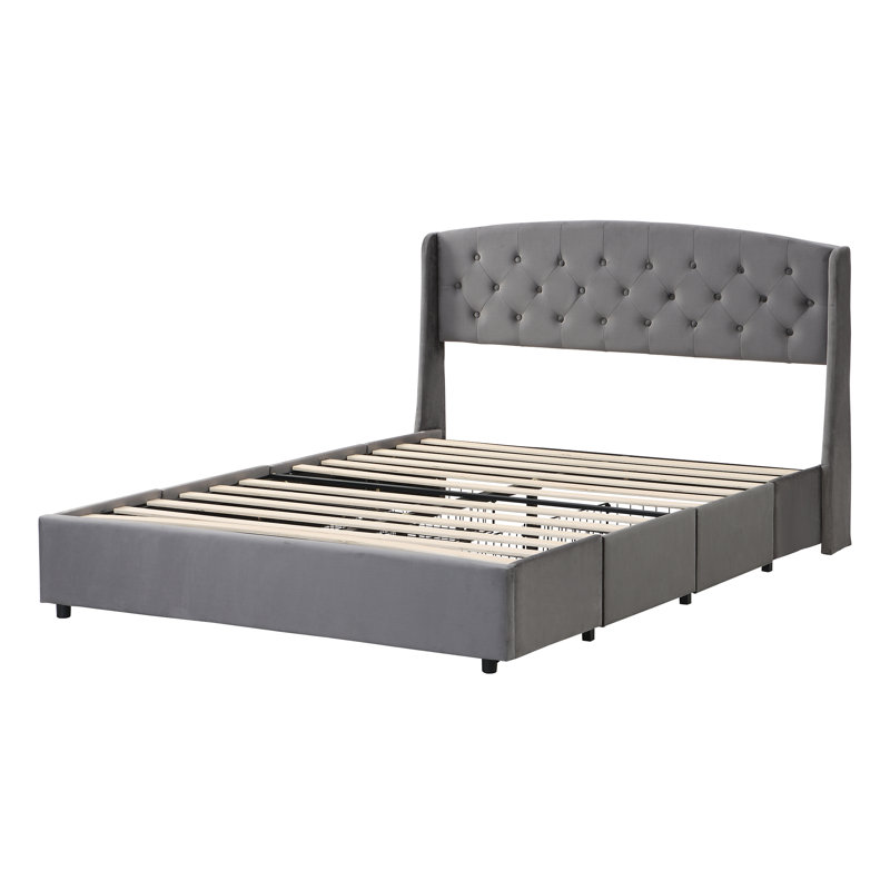 Maggie Upholstered Velvet Drawers Bed, EU Double - 140 x 200 cm