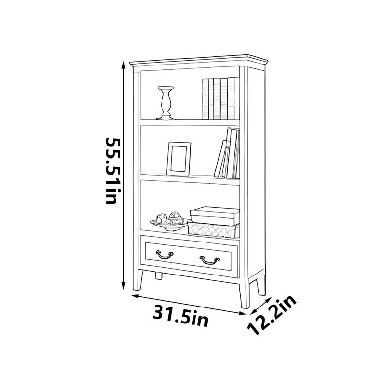 Swapnil, (3 Shelves) 55.51"H x 31.5"W x 12.2"D, Dark Brown