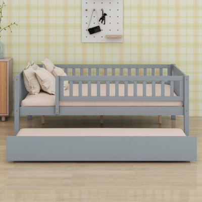 Wood Daybed With Trundle And Fence Guardrails