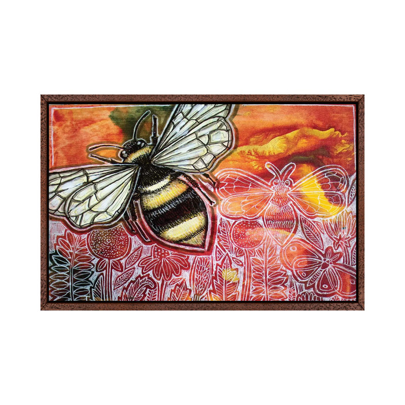 Busy Bee 1 Piece Painting on Canvas, 45.72cm H x 66.04cm W x 3.81cm D, Classic Brown Wood Framed