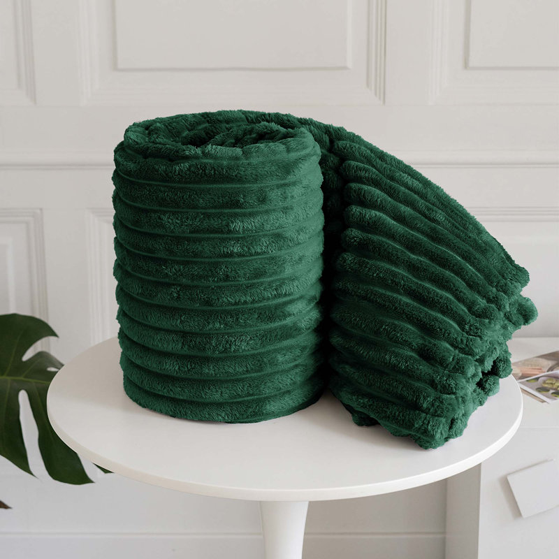 Rehana Snug Soft Chunky Ribbed Cord Plush Throw Blanket, W200 x L240cm, Emerald