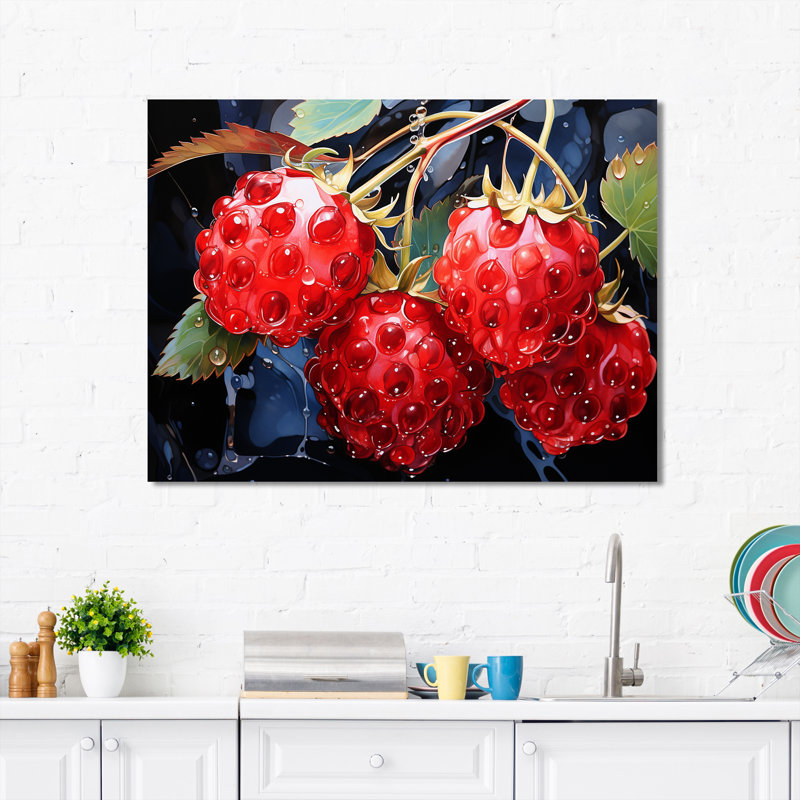 Romantiques rubis, fraise et sonate I - fruits, art mural, H 16 po x l 32 po x P 1 po