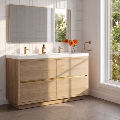Beira 60'' Fully Assembled Freestanding Double Bathroom Vanity with Stone Resin Top