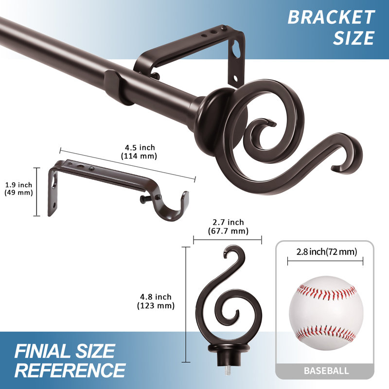 Tringle à rideaux simple en fer forgé Hallman, H 1 po x l 120 po x P 1 po, Bronze